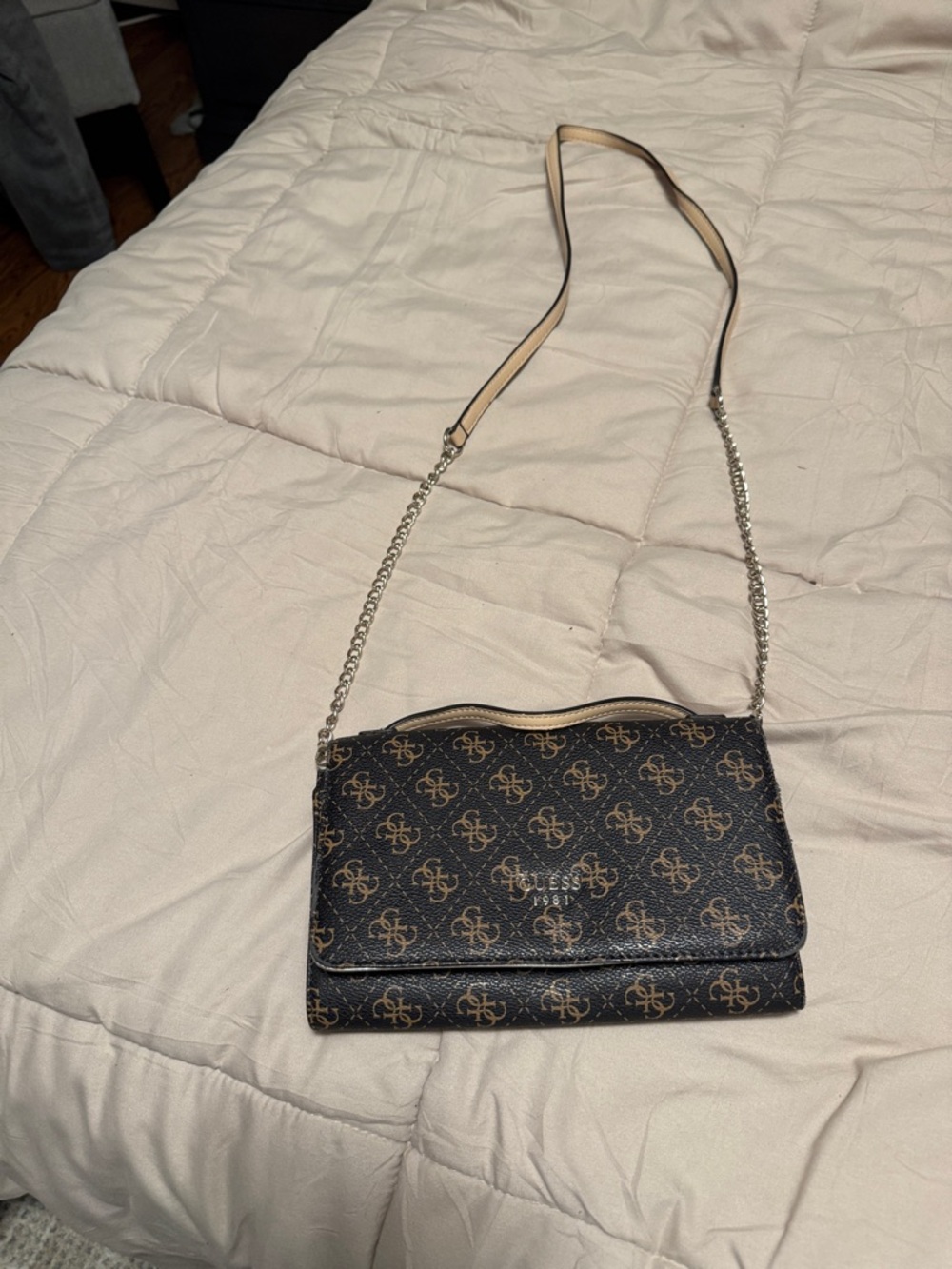 Guess Brown Logo Crossbody with Chain Strap